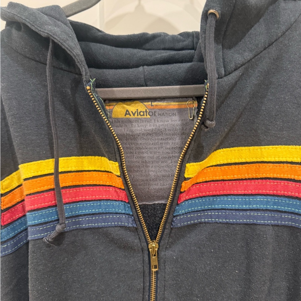 Aviator Nation Charcoal Hoodie with Colorful Stripes